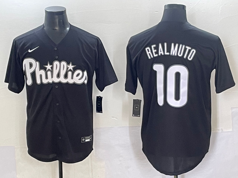Men's Philadelphia Phillies JT Realmuto #10 Black Lights Out Jersey